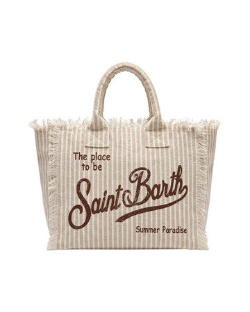 Borsa Vanity in lino a righe Beige e bianche VANI022 00433L MC2 SAINT BARTH 