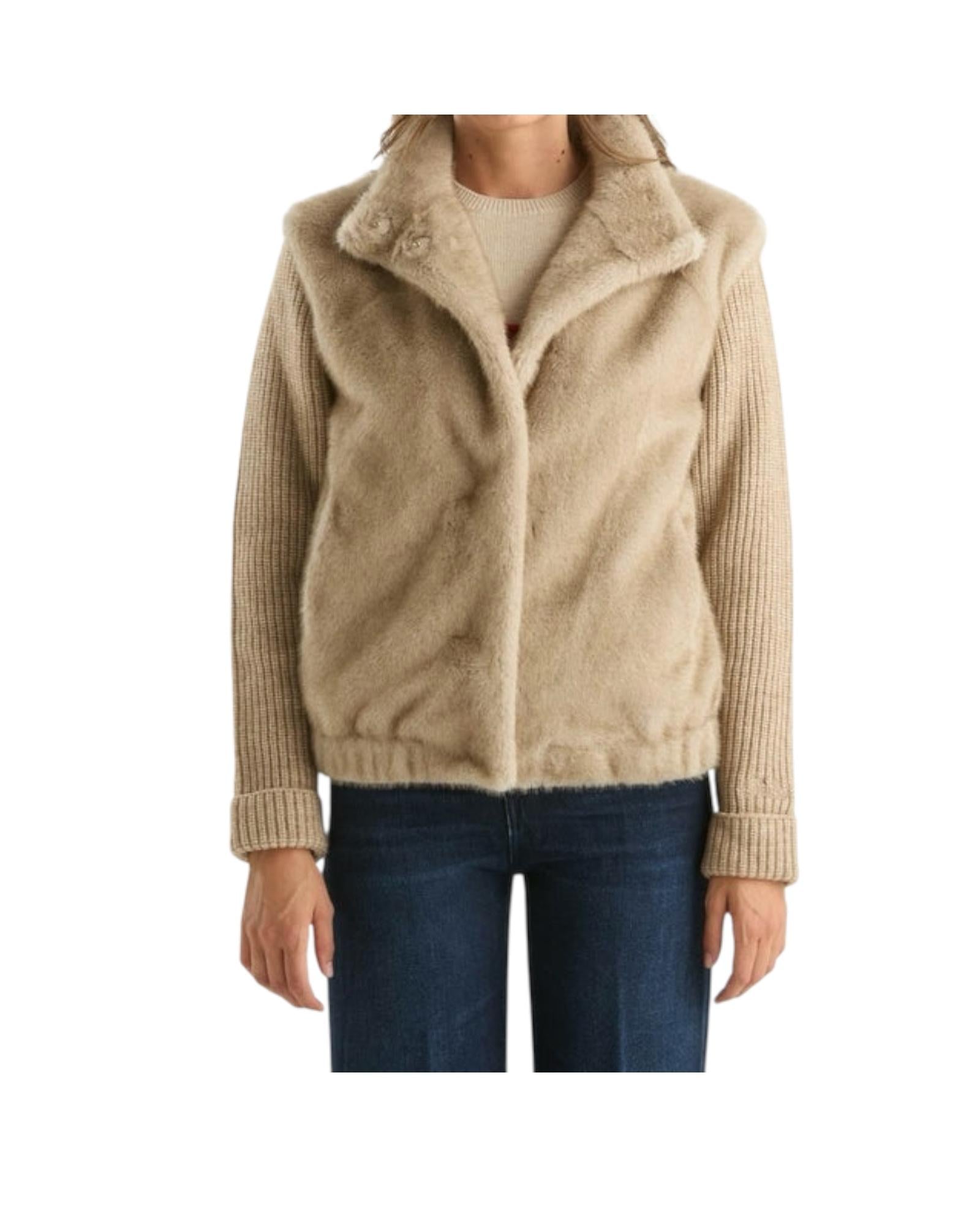 Bomber in maglia e pelliccia sintetica Beige AEL0001 00232I MC2 SAINT BARTH