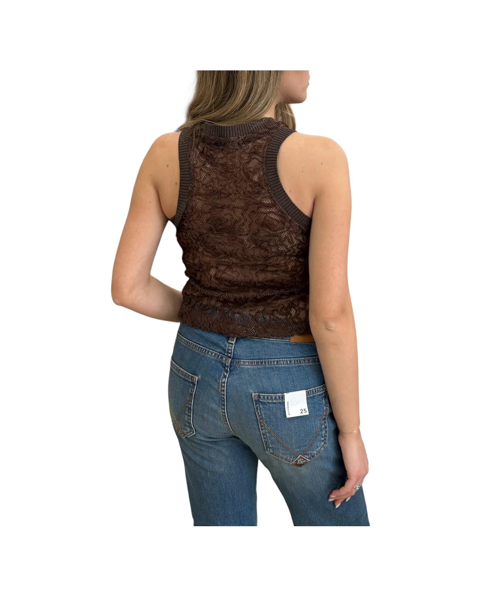 Top in pizzo lavorato Cioccolato RNO Q037 232 HAVEONE 