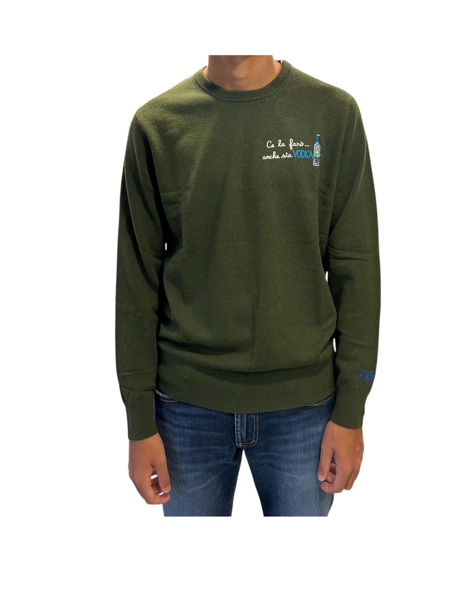 Maglione a girocollo con ricamo Ce la farò... anche sta vodka HER0024 03495I MC2 SAINT BARTH