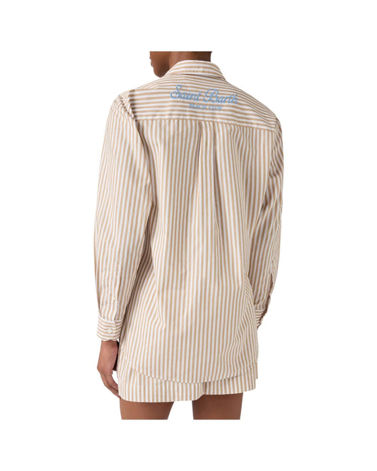 Camicia in cotone a righe beige con ricamo BRIG001 00724L MC2 SAINT BARTH 