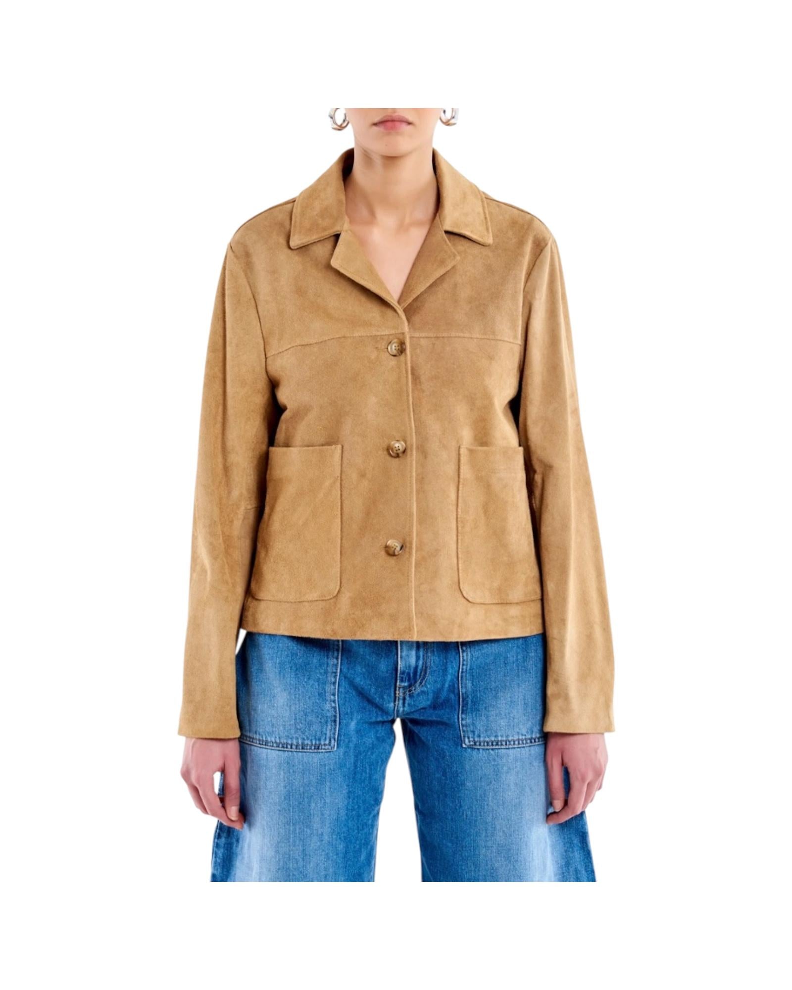 Giacca corta in pelle scamosciata Kaki TAB0174 KAKI VICOLO 