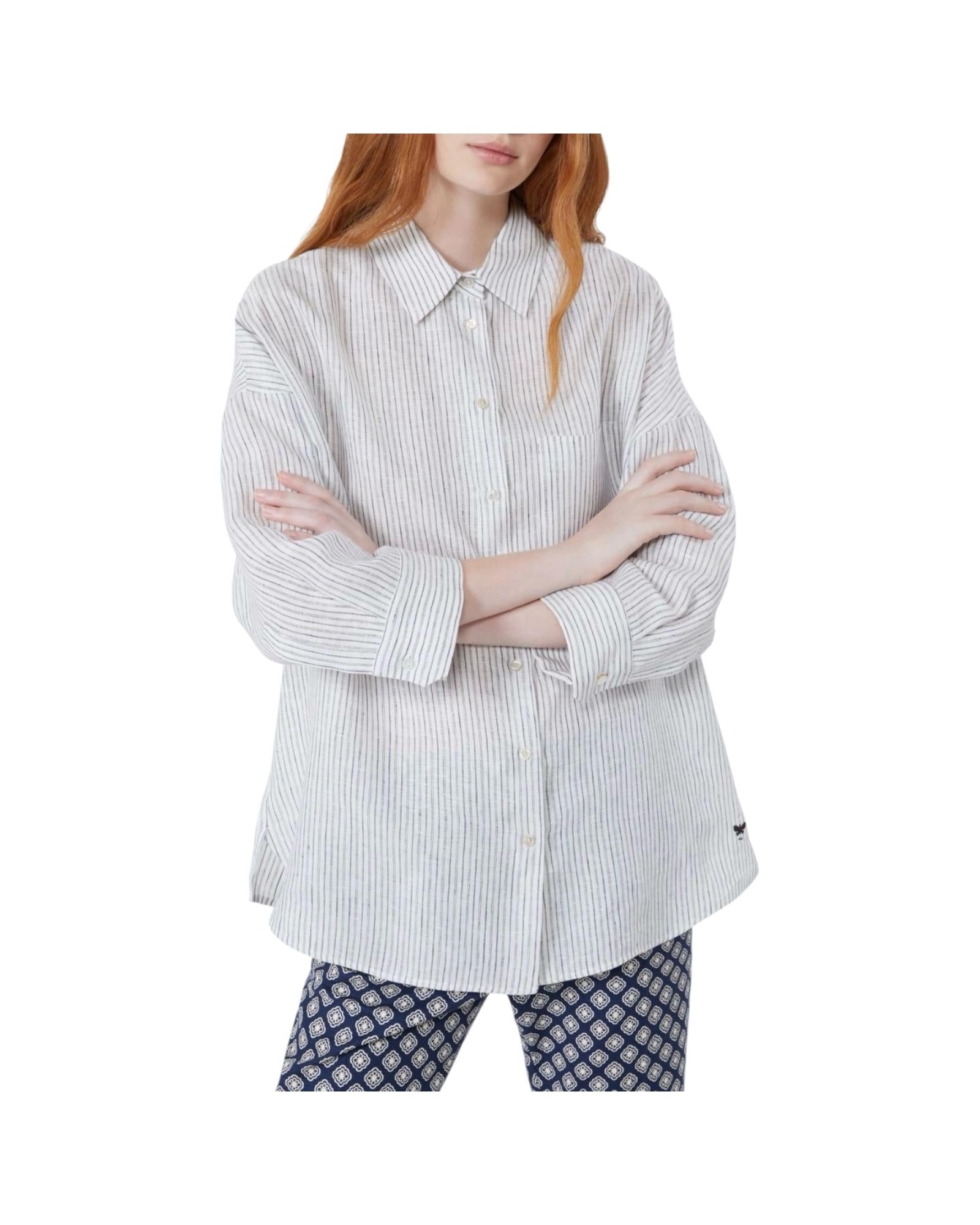 Camicia in tela di lino a righe Blu PANETTO 021 MAX MARA WEEKEND