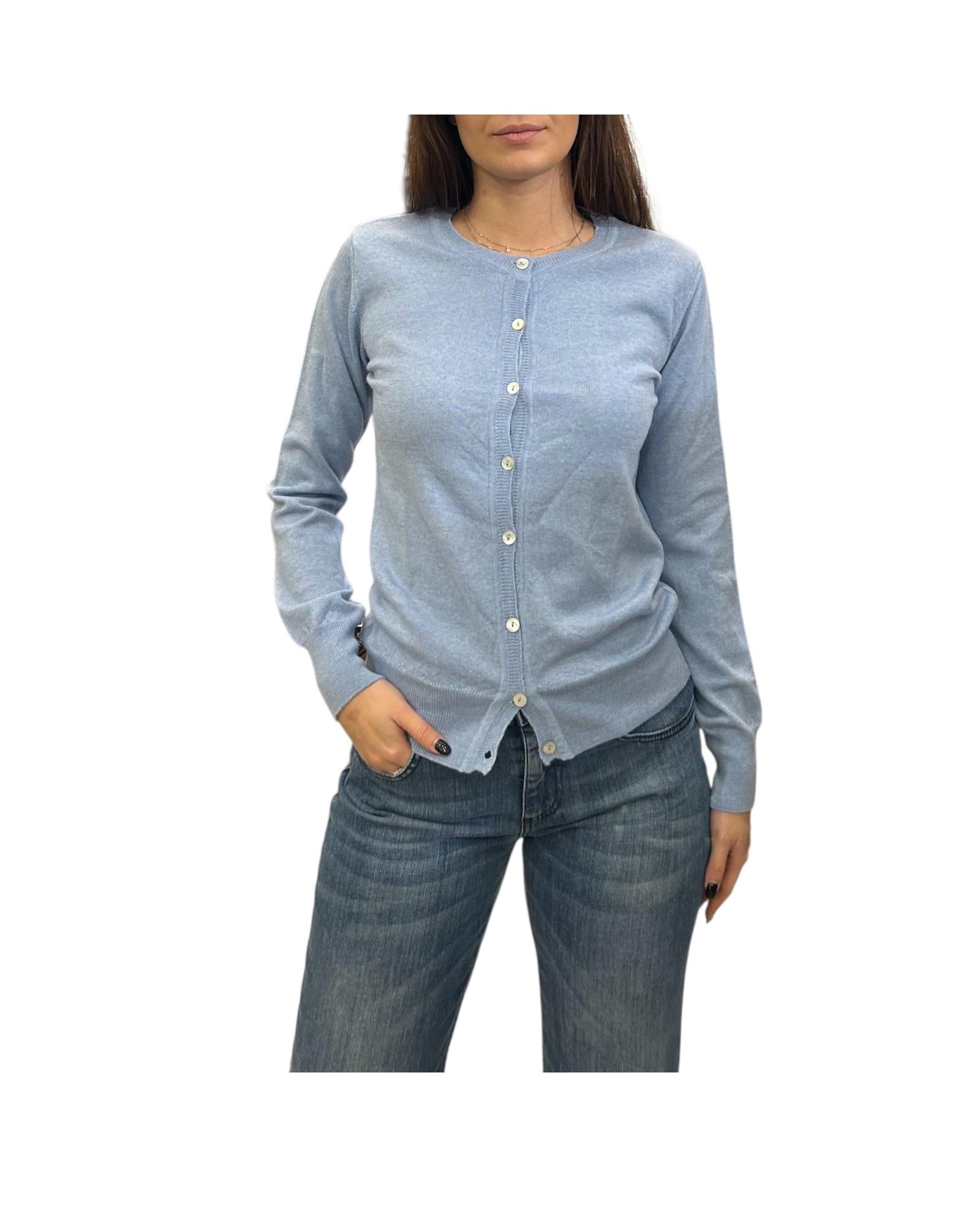 Cardigan girocollo in lana merino Celeste CARDIGAN GIROCOLLO CELESTE AlEXANDRE STONE 