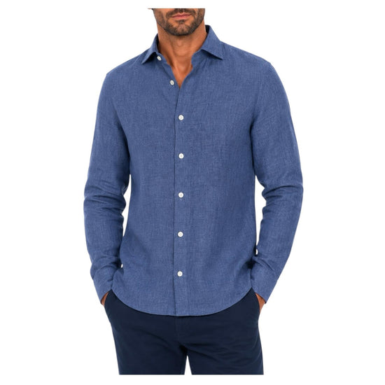 Camicia Uomo in lino Blu B4718 7 BASTONCINO 
