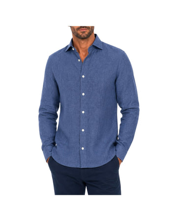 Camicia Uomo in lino Blu B4718 7 BASTONCINO 
