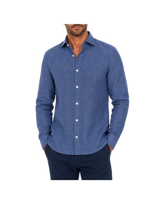 Camicia Uomo in lino Blu B4718 7 BASTONCINO 