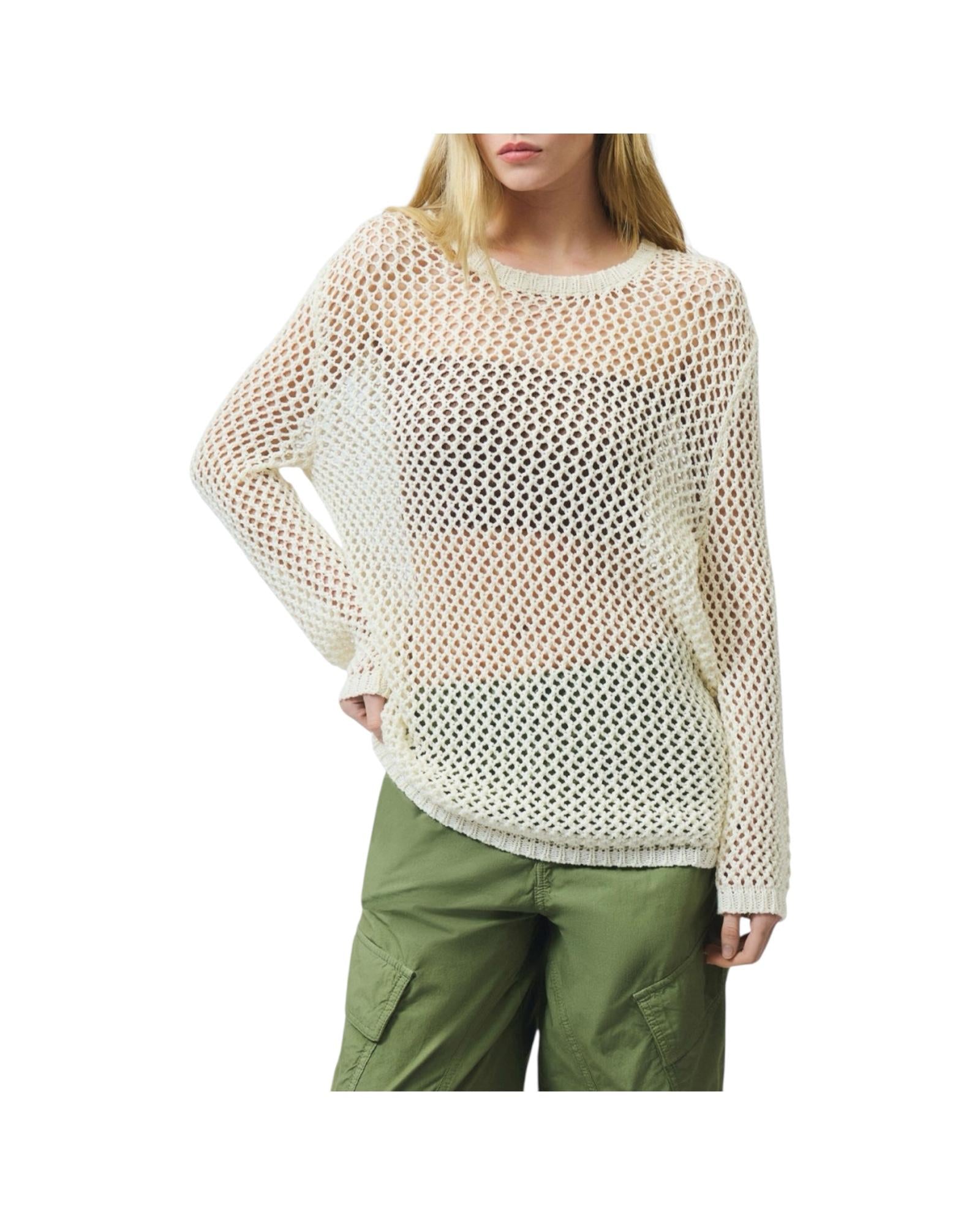 Maglia girocollo in mesh Cream RND559CR80XXXX C0067 ROY ROGER'S