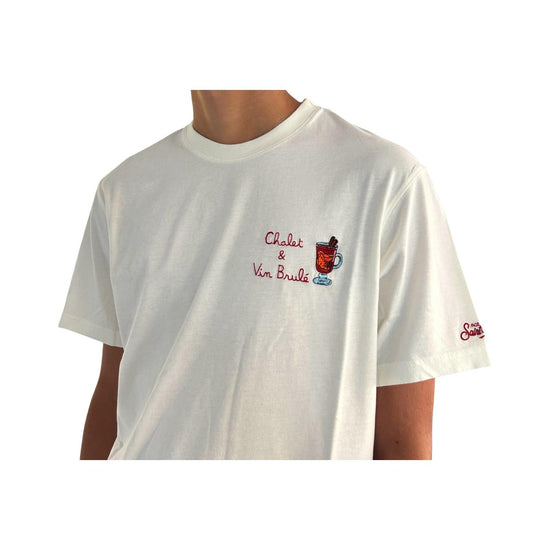T-Shirt in cotone bianco con ricamo Chalet & vin brulè ARN0004 03252I MC2 SAINT BARTH 