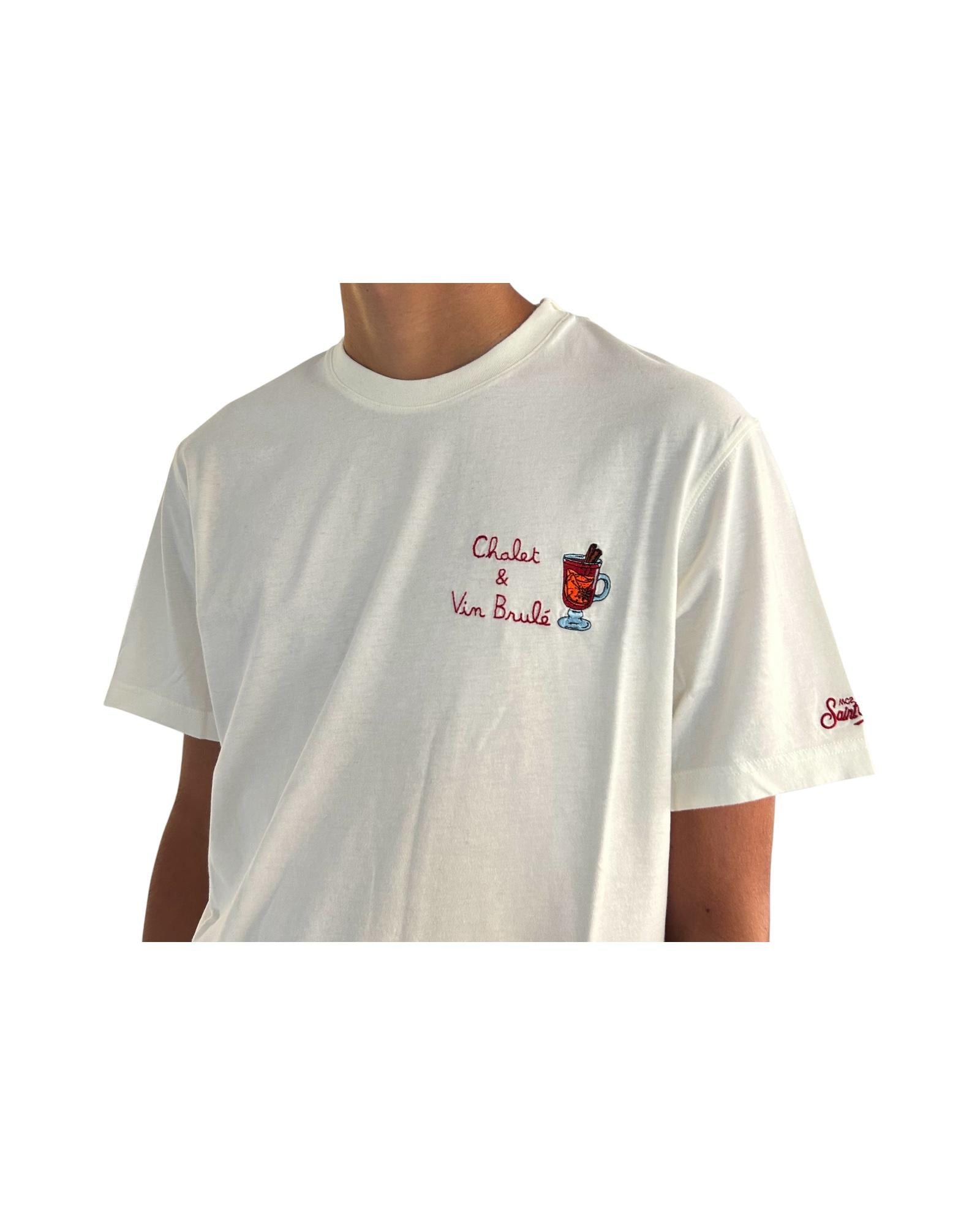 T-Shirt in cotone bianco con ricamo Chalet & vin brulè ARN0004 03252I MC2 SAINT BARTH 