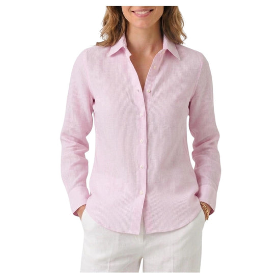 Camicia Donna in lino a righe Bianco rosa D1114 4 BASTONCINO 