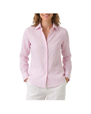 Camicia Donna in lino a righe Bianco rosa