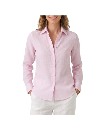 Camicia Donna in lino a righe Bianco rosa D1114 4 BASTONCINO 
