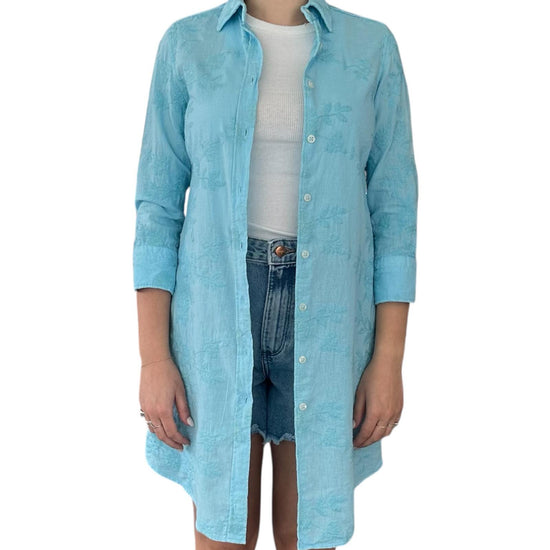 Camicione in lino azzurro D948 2 BASTONCINO 