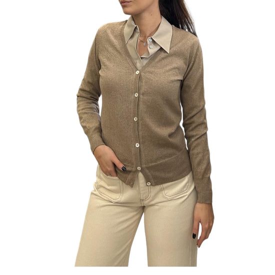 Cardigan in lana merino con scollo a V Beige CARDIGAN V BEIGE AlEXANDRE STONE 