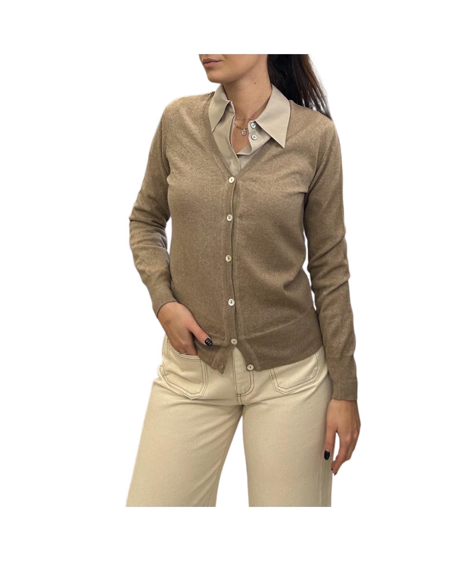 Cardigan in lana merino con scollo a V Beige CARDIGAN V BEIGE AlEXANDRE STONE