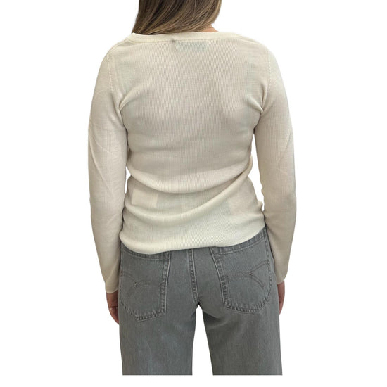 Maglia scollo a V in lana merino Panna MTA P102 030 haveone 