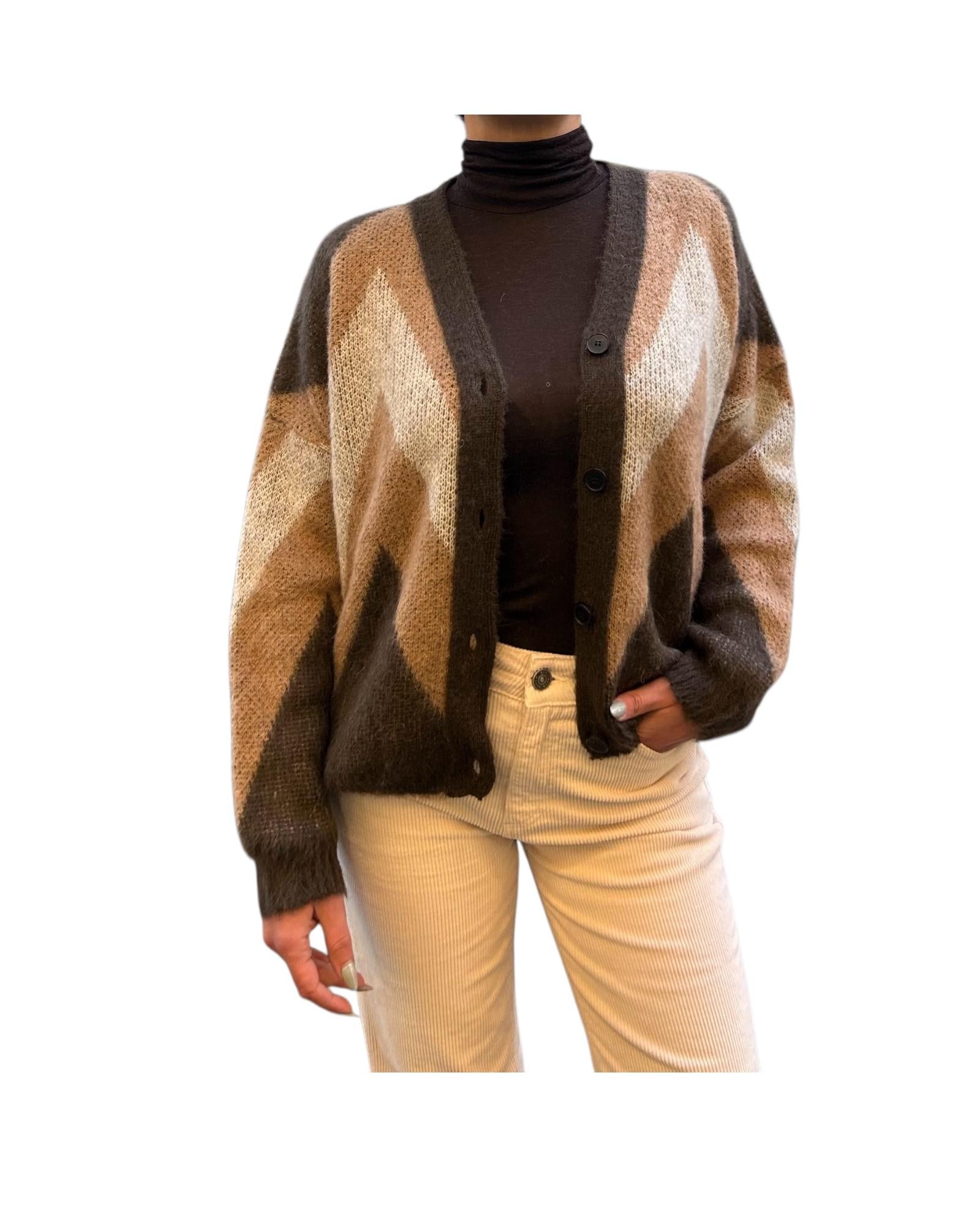 Cardigan a Rombi in Mohair Beige marrone 55116F BEIGE MARRONE VICOLO 