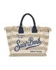 Borsa Vanity in tela di cotone a righe beige