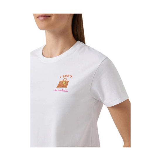 T-Shirt bianca con ricamo Più borse che occhiaie EMI0001 08579L MC2 SAINT BARTH 