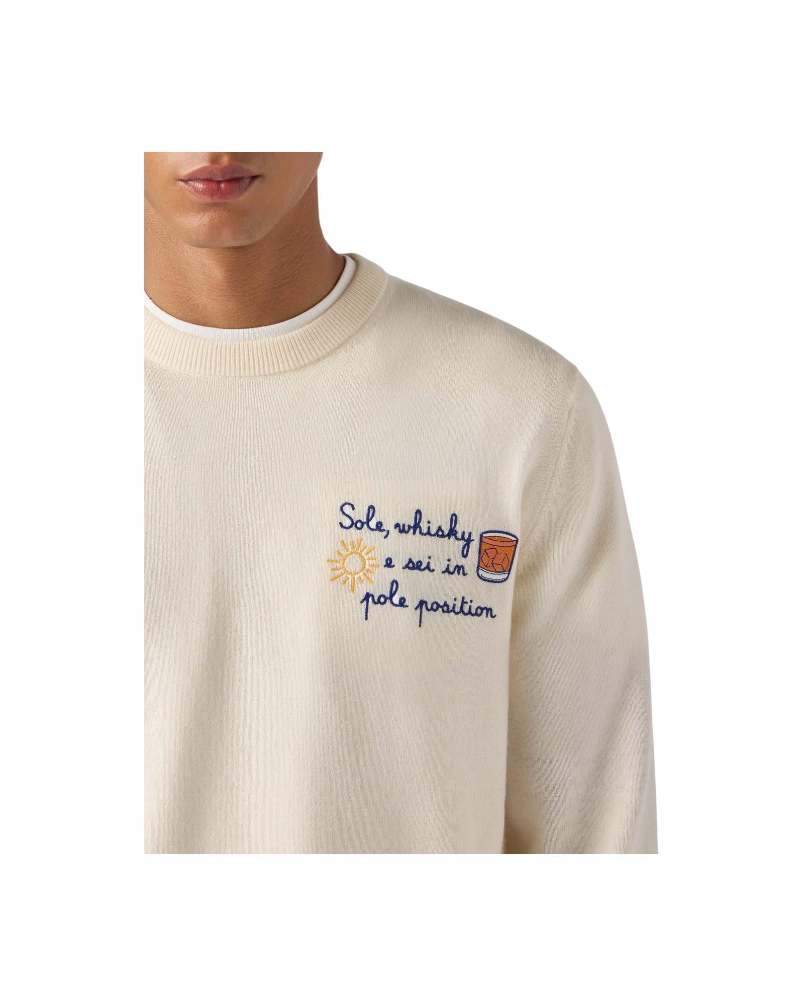 Maglione girocollo con ricamo Sole, wishy e sei in pole position Panna HER0024 03391I MC2 SAINT BARTH 