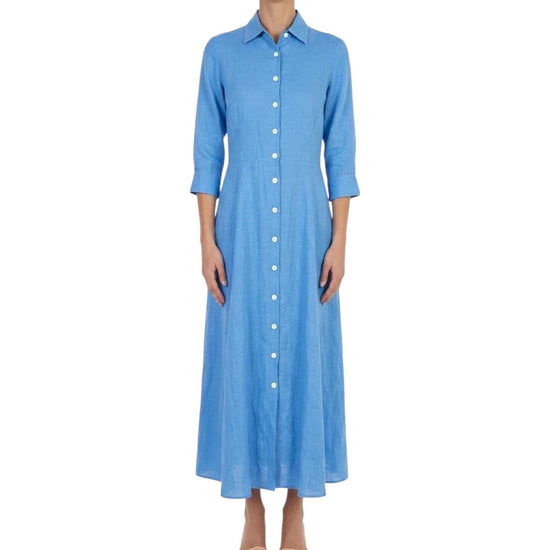 Abito Chemisier lungo in lino Celeste D050 VESTITO 4 BASTONCINO 