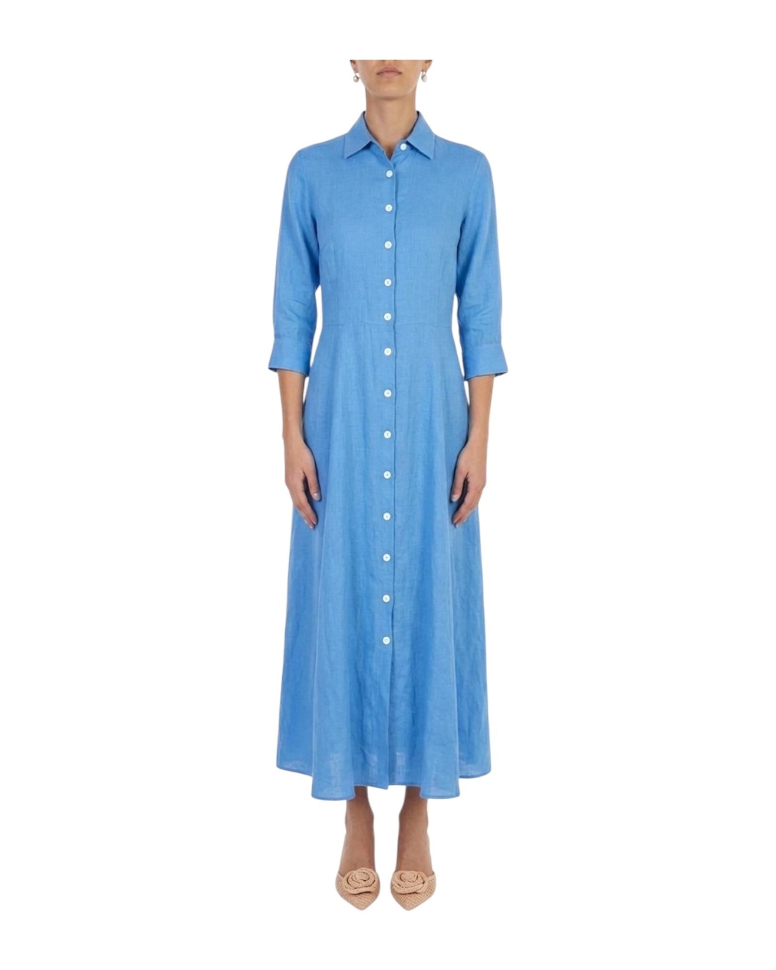 Abito Chemisier lungo in lino Celeste D050 VESTITO 4 BASTONCINO 