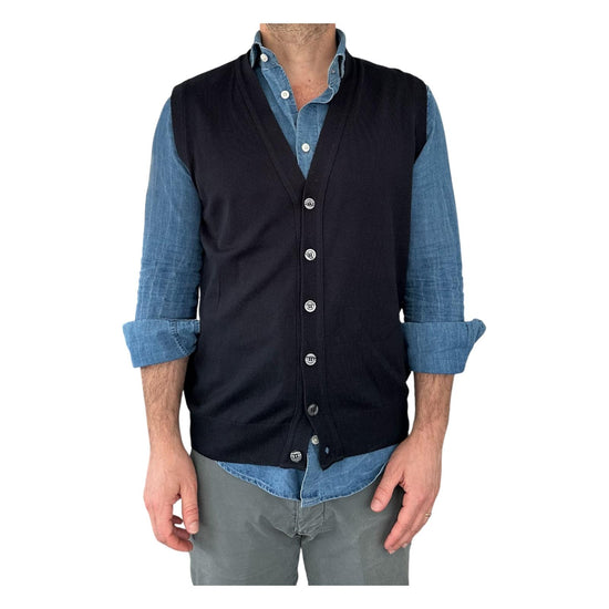 Gilet scollo a V tinta unita navy 00122549M 491 MONTECHIARO 