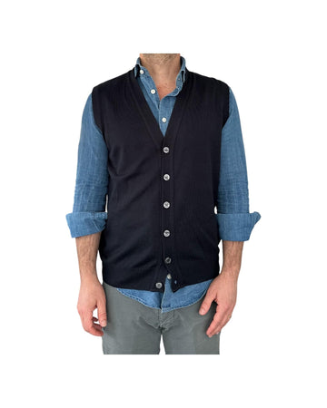 Gilet scollo a V tinta unita navy 00122549M 491 MONTECHIARO 
