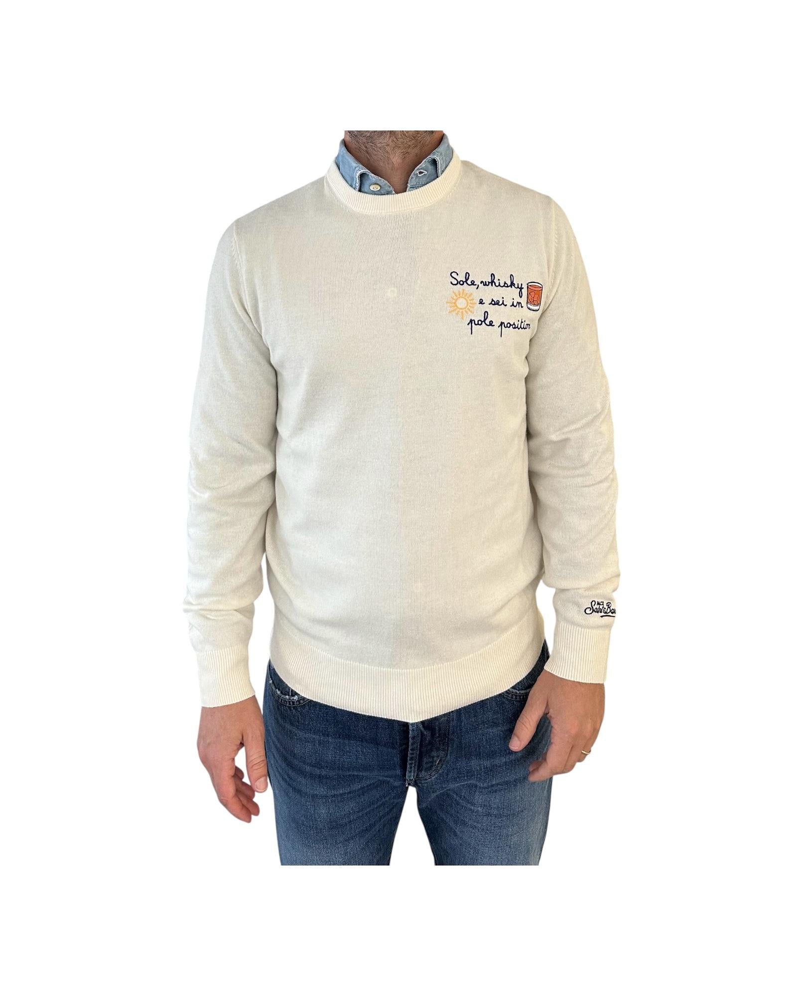 Maglione a girocollo con ricamo Sole, wishy e sei in pole position Panna HER0024 03391I MC2 SAINT BARTH 