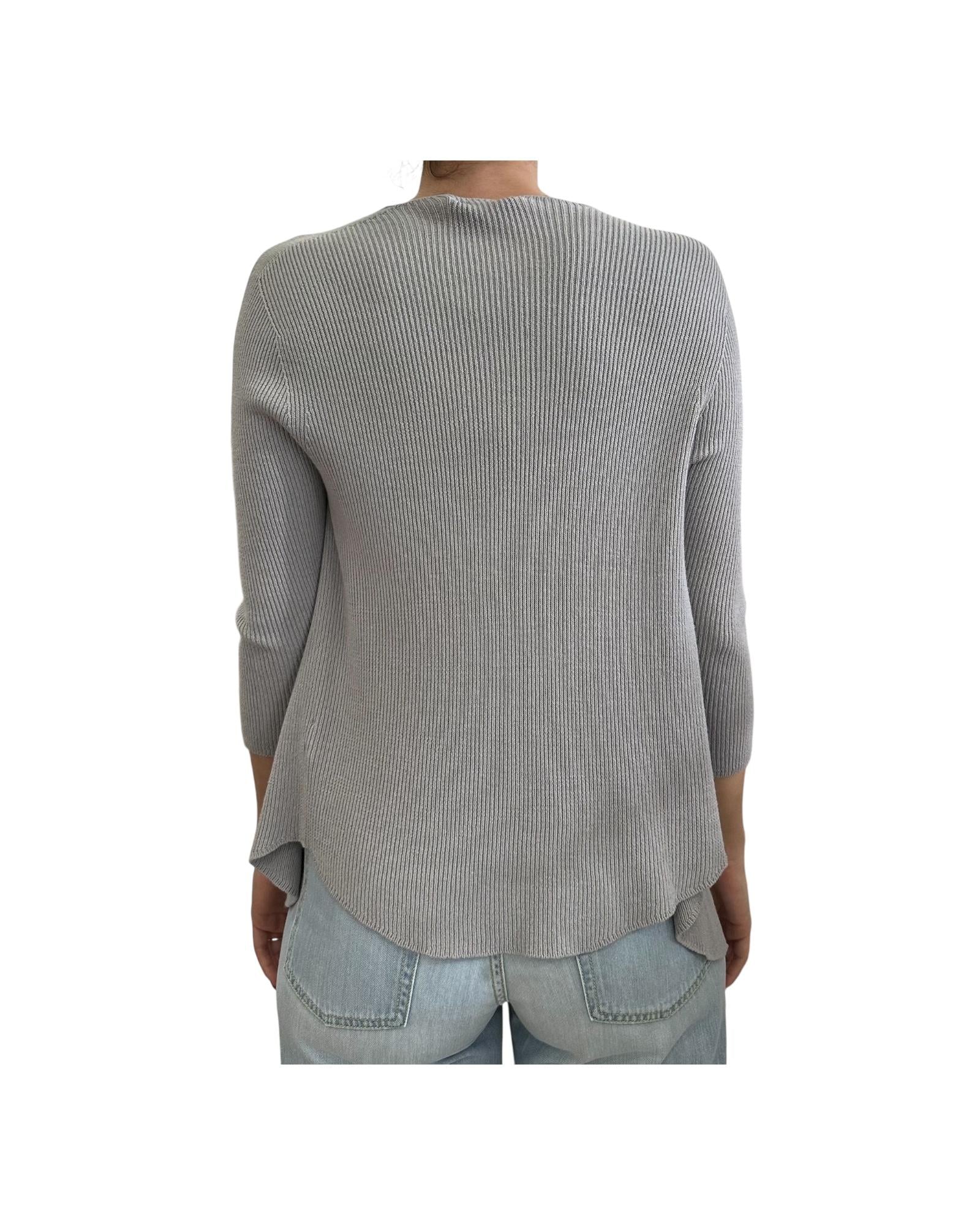 Maglia senza colletto con maiche a 3/4, grigio perla.Slim fit 22032D PERLA VICOLO