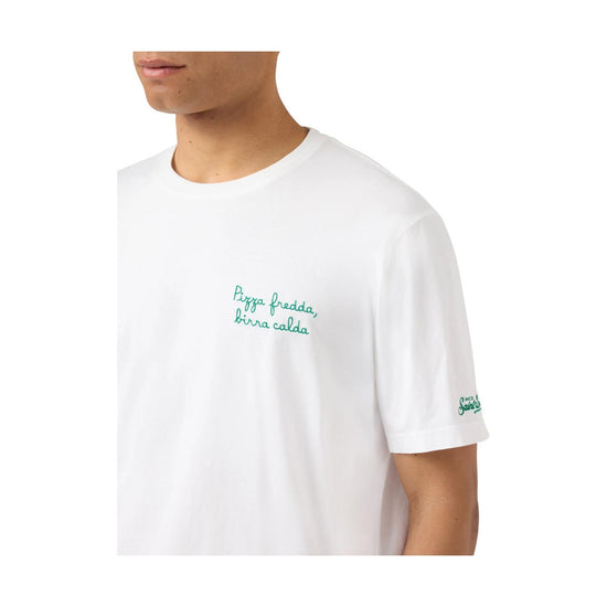 T-shirt Portofino bianca con ricamo Pizza Fredda Birra Calda POT0001 04542L MC2 SAINT BARTH 