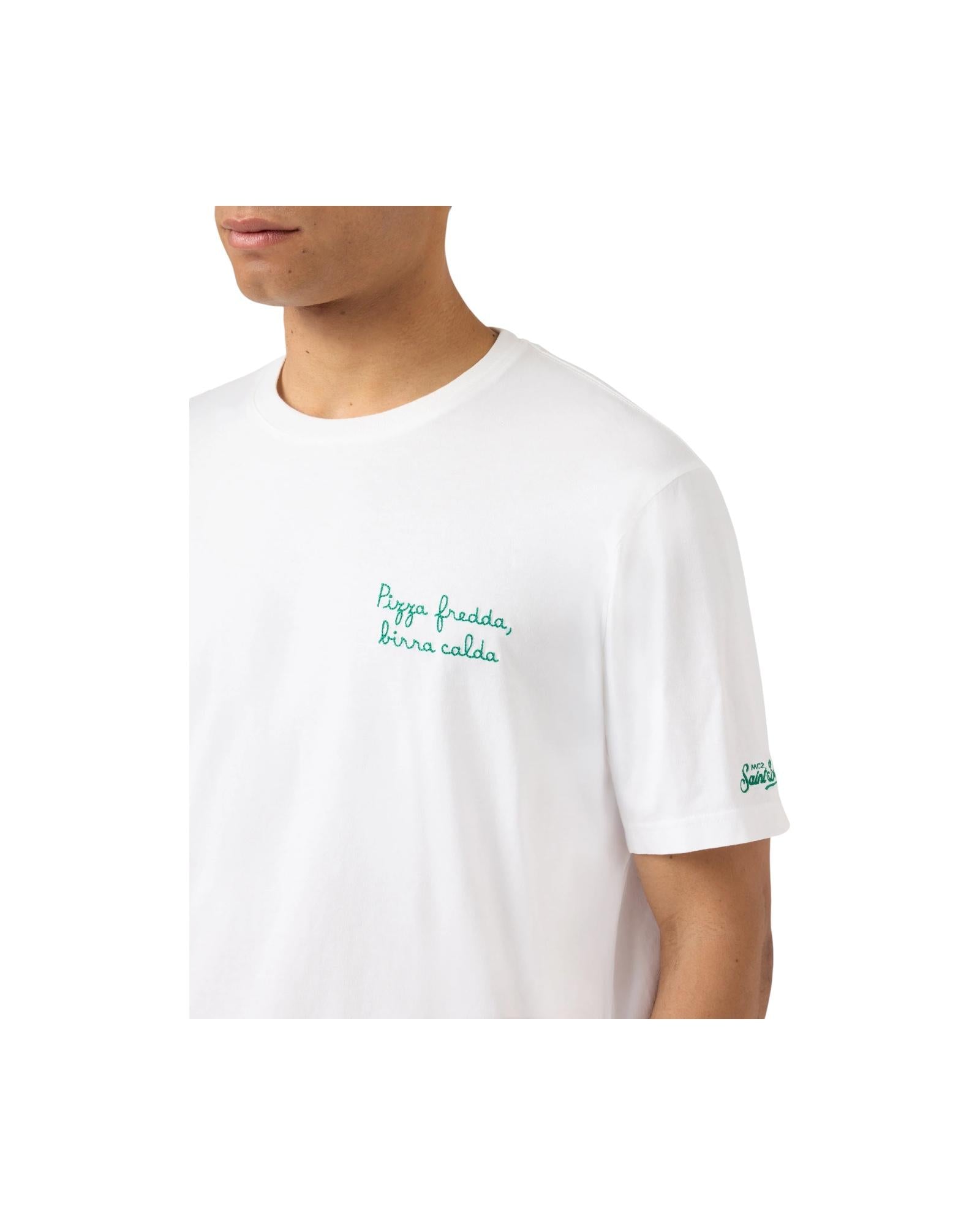 T-shirt Portofino bianca con ricamo Pizza Fredda Birra Calda POT0001 04542L MC2 SAINT BARTH 