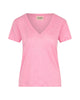 T-shirt scollo a V rosa Eloise in jersey di lino