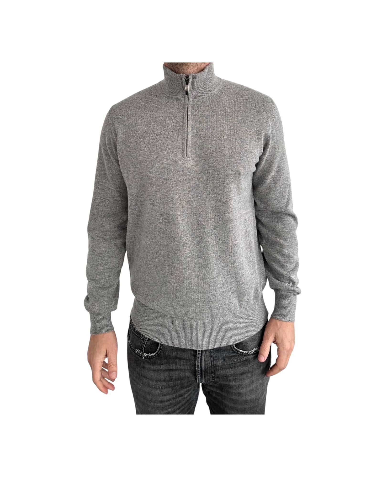 Lupetto con zip in lana e cashmere Tortora 87005 212 CAVALIERI MILANO
