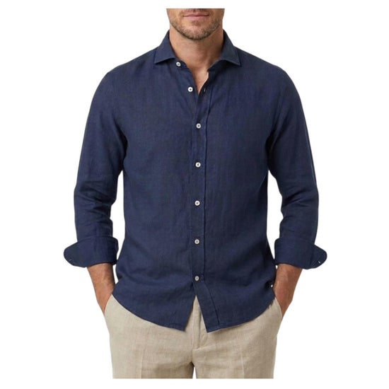 Camicia Simo uomo in lino Blu navy B050 23 BASTONCINO 