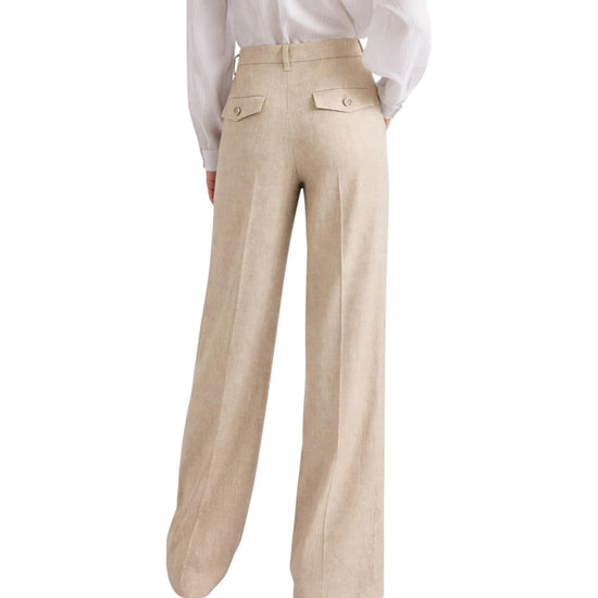 Pantalone palazzo in chevron di lino e viscosa Beige ODINO 002 MARELLA 