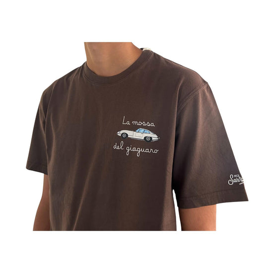 T-shirt in cotone Marrone con ricamo La mossa del giaguaro ARN0001 02979I MC2 SAINT BARTH 