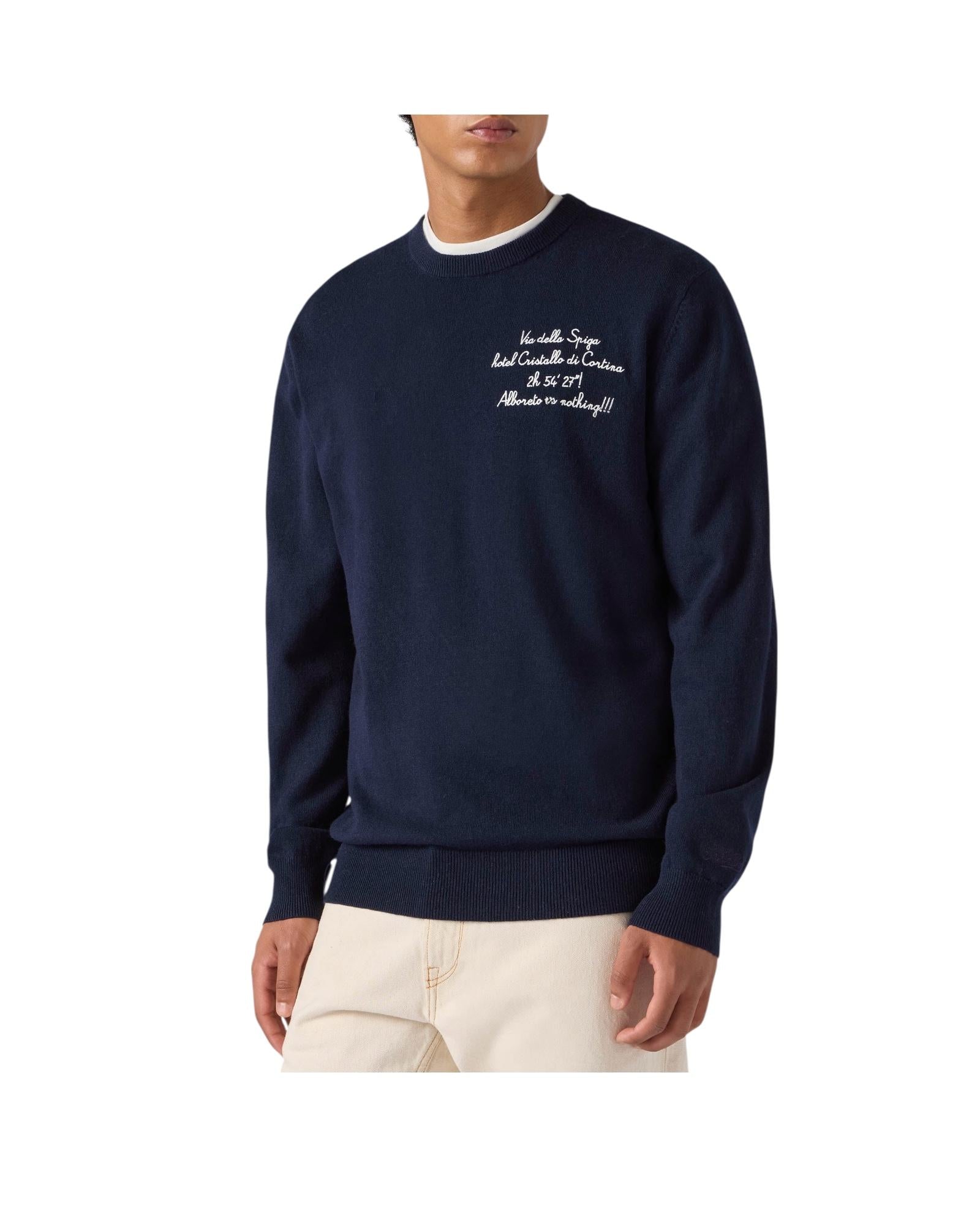Maglione girocollo con ricamo Blu HER0024 03389I MC2 SAINT BARTH