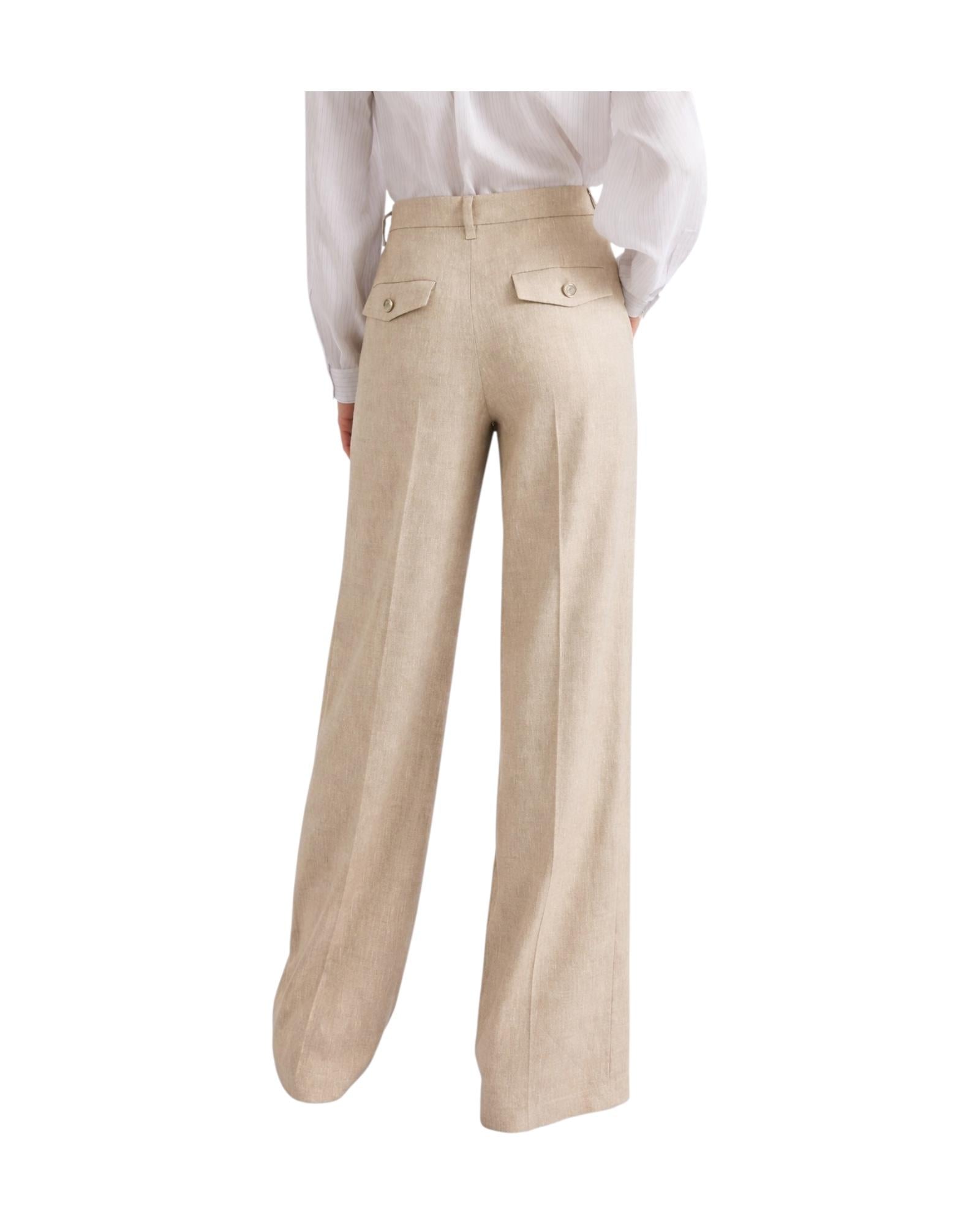 Pantalone palazzo in chevron di lino e viscosa Beige ODINO 002 MARELLA 