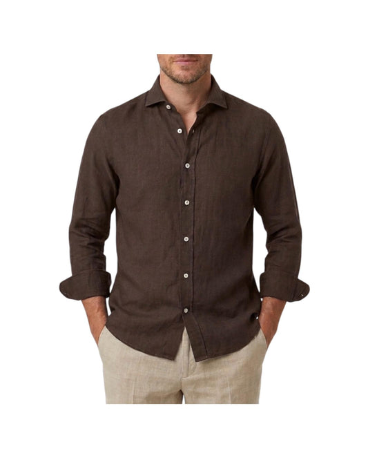 Camicia Simo uomo in lino Marrone B050 9 BASTONCINO 